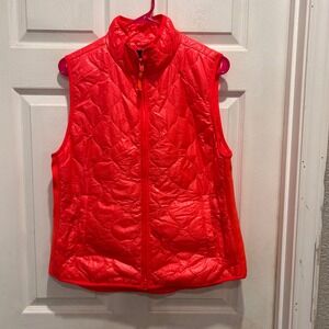 J. Crew Quilted Puffer Vest Bright Orange Neon Zip Front Women's Size L
